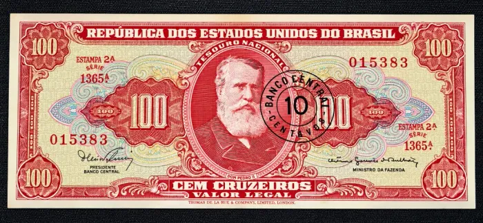 Cédula 10 Centavos 1967 - Sobre 100 Cruzeiros - Dom Pedro II - Série 1365A