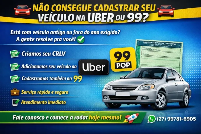 CADASTRO SEU VEÍCULO NA 99pop e Uber 