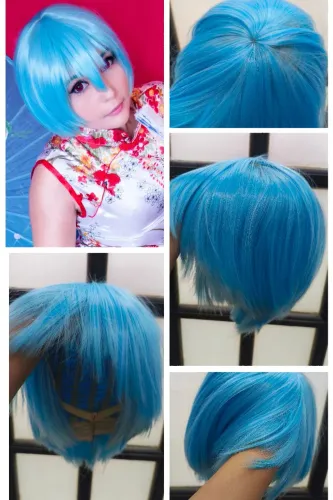 Wig/peruca azul curta cosplay Rei Evangelion 