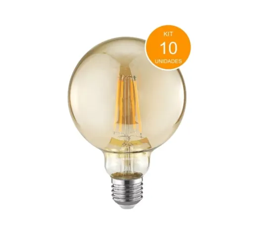 Kit 10 lâmpadas G95 filamento Led branco quente