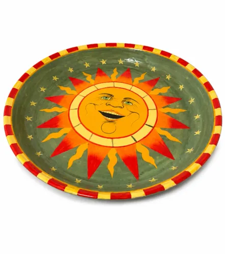 Centro de Mesa Decorativo com Sol Risonho Pintado à Mão - Arte Popular Colorida