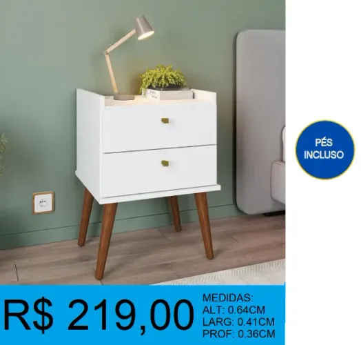 Mesa de cabeceira duas gavetas - Entrega e montagem grátis!