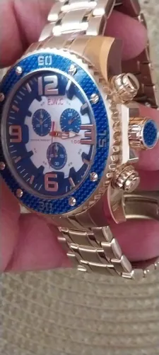 Relógio BIG CASE Masculino Dourado Cronógrafo EMT14001Z -  Tecnologia Japonesa