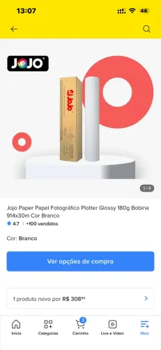Bobina papel fotográfico 180g plotter JoJo