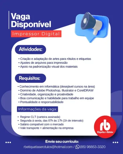 DESIGN GRÁFICO - VAGA DE EMPREGO