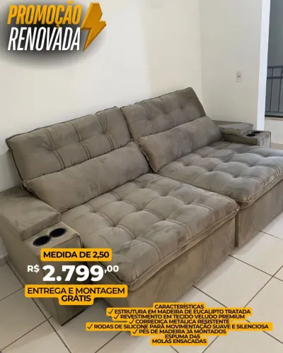 Sofá retrátil reclinável com porta copo
