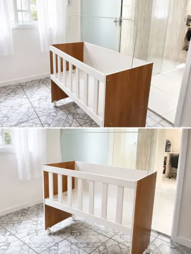 Kit Berço Infantil em MDF, colchão, lençol e mosqueteiro