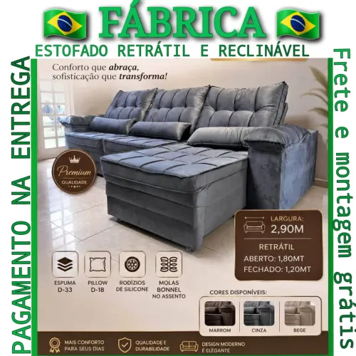 SOFÁ RETRÁTIL E RECLINÁVEL 2.90m DIRETO DA FÁBRICA PAGAMENTO NA ENTREGA FRETE GRÁTIS