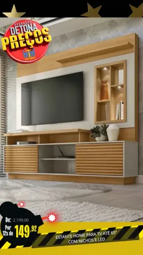 Estante Home para tv até 65" com Ninchos e led