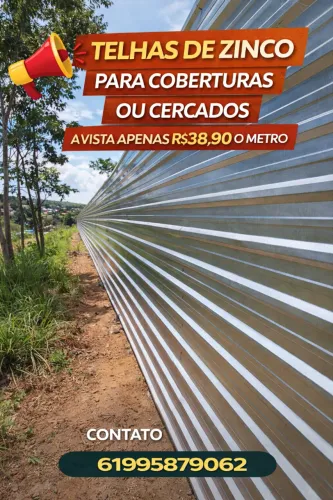 Para telhados ou cercados telha zinco apenas R$38,90 o metro 