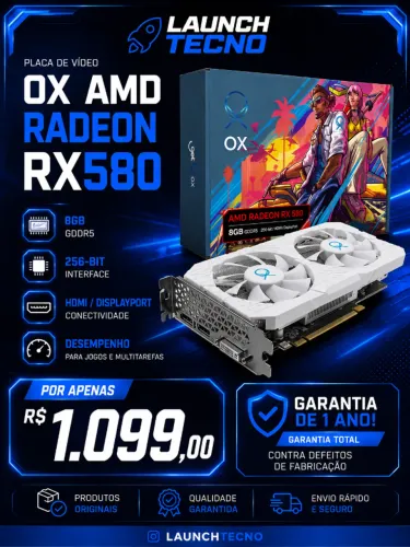 Placa de vídeo AMD RX 580 8gb branca 