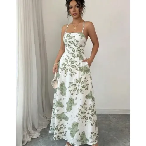 Dê uma olhada em Vestido Longo Feminino Alcinha Fina Bojo Estampa Floral Tendência Verão p