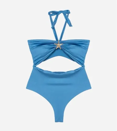 Maiô azul microfibra brilhante