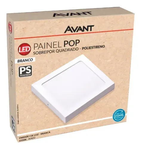 Painel Pop Sobrepor Quadrado 15x15 12w 6500k Bra Avant