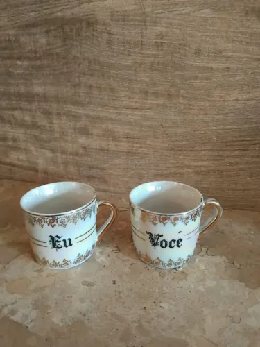 Par de xícaras de café "Eu" "Você" - vintage