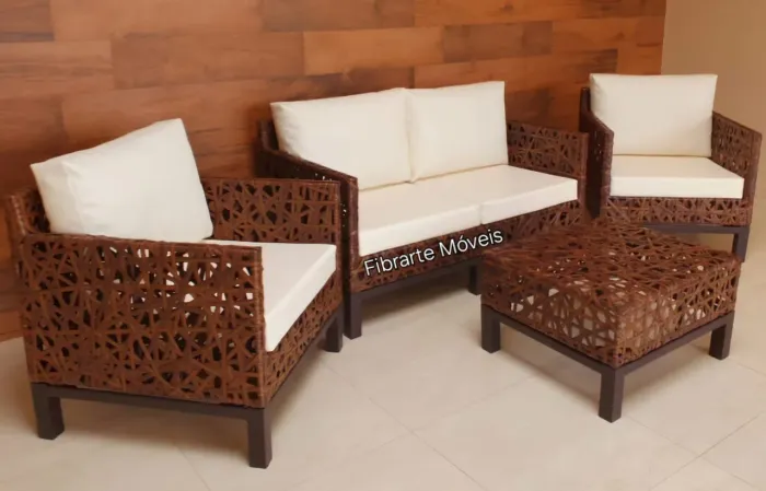 Jogo sofa Premium em fibra sintetica 2 lugares + 2 poltronas