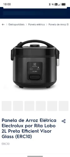 Panela de Arroz Elétrica Electrolux por Rita Lobo 2L Preta Efficient Visor Glass 