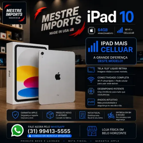 iPad 10 64GB Wi-Fi + Cellular Silver Novo Lacrado