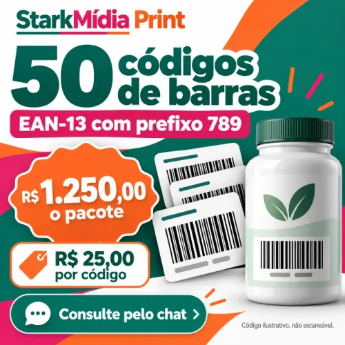 50 Códigos de Barras EAN-13 com Prefixo 789 - Pacote por R$ 1.250
