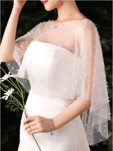 Bolero Xale Capa para Vestido de Noiva Detalhe Pérolas
