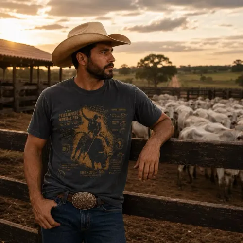 Camiseta Masculina Country Rodeio Premium Estonada 100% Algodão BCI Tricampeão Mundial PBR