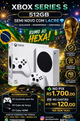 Xbox séries s 512gb aceito cartão com garantia loja física 