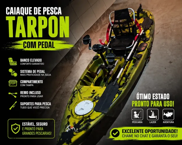 Caiaque de Pesca Tarpon com Pedal + Remo | Super Conservado e Pronto para Uso