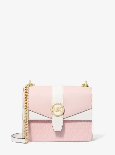 Michael Kors - Bolsa transversal pequena Greenwich rosa logotipo exclusivo com DUST BAG