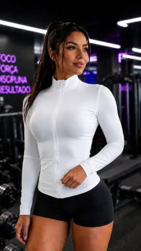 Blusa térmica com proteção UV no poliamida com zíper,gola mediana