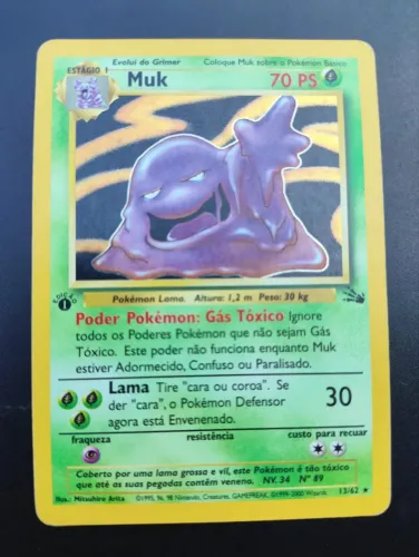 Carta Pokémon TCG Muk 1ª Edição 13/62 - Fossil (Português / 1999)