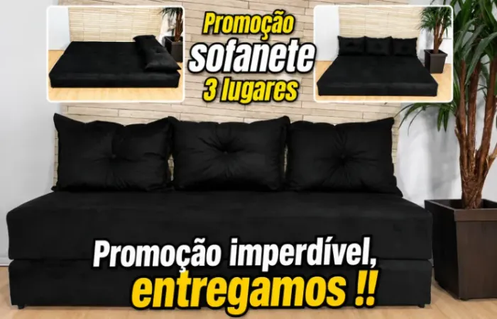Sofanete (sofá-cama) preto 3 lugares, direto da fabrica muito barato !!