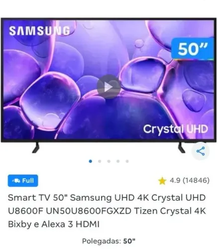 Smart TV 50" Samsung UHD 4K Crystal
