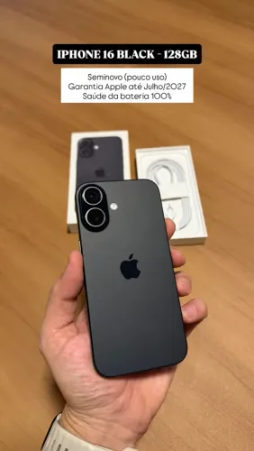 iPhone 16 Black 128GB, Seminovo impecável (pouco uso) com Garantia Apple até Julho/2027