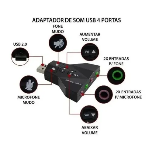 Placa de audio som USB 7.1 duplo KNUP HB-T65
