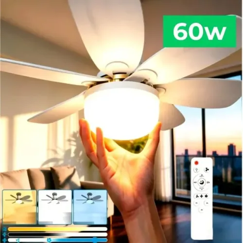 Ventilador Lâmpada LED de Teto 60W Com Controle Remoto  Soquete E27