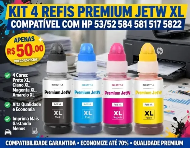 Kit Refil 4 Tinta Compativel Para Hp 53/52 584 581 517 5822