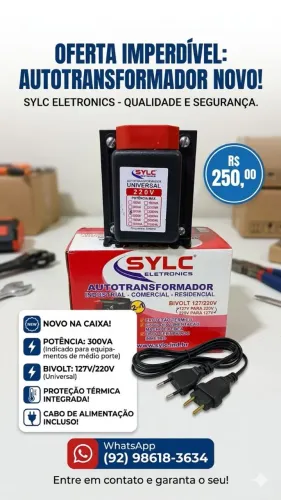 VENDO AUTOTRANSFORMADOR SYLC ELETRONICS 300VA - NOVO NA CAIXA