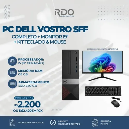 PC Completo SFF Dell I5 9A SSD 240GB + Monitor 19" + Teclado e Mouse | Ideal para Estudos