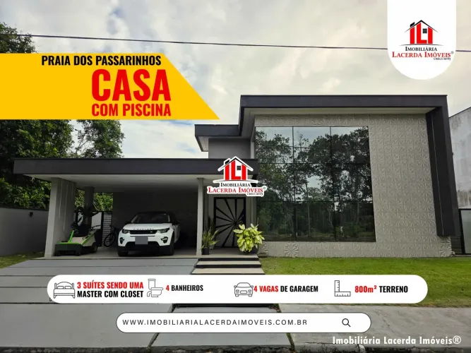Residencial Praia dos Passarinhos , Casa terrea com 3 suites, 800m², Piscina privativa, Ra