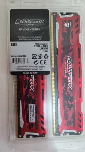 Memória RAM para PC Desktop Crucial Ballistix 16GB (2x8GB) DDR4 3200MHz CL16