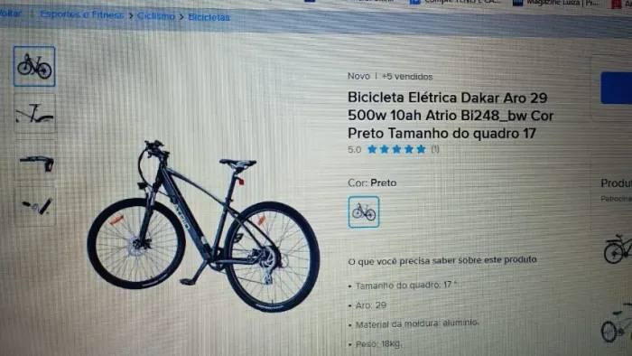 Bicicleta Elétrica Dakar Átrio Aro 29 motor 500W quadro 17 cor preto