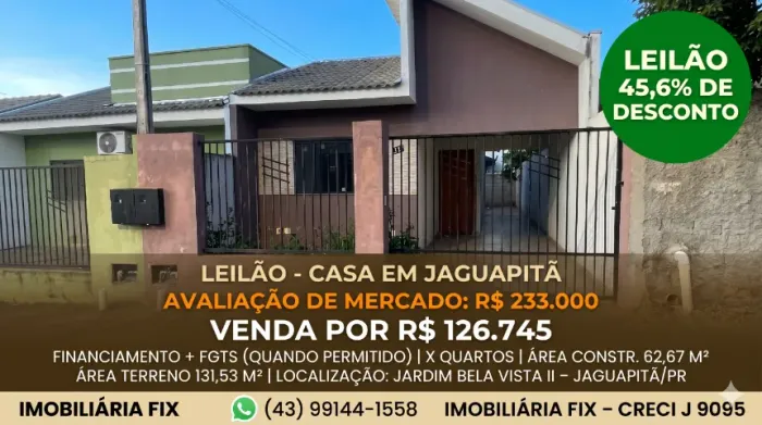 ? Investidor: Excelente margem para locação ou revenda imediata em Jaguapitã!