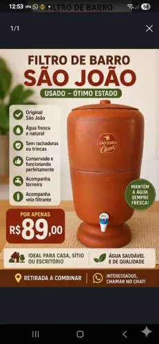 FILTRO DE BARRO SÃO JOÃO USADO - ÓTIMO ESTADO