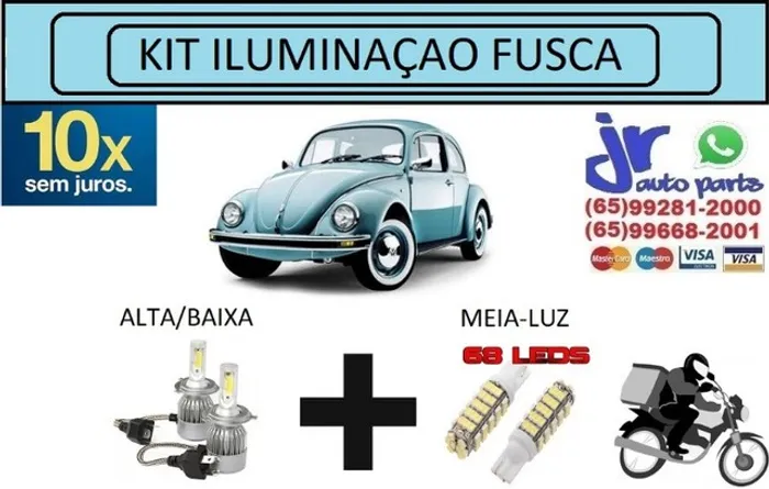 Kit Lampada Ultra LED (Alta/Baixa e Meia-luz) Fusca 6000K 12V 24V