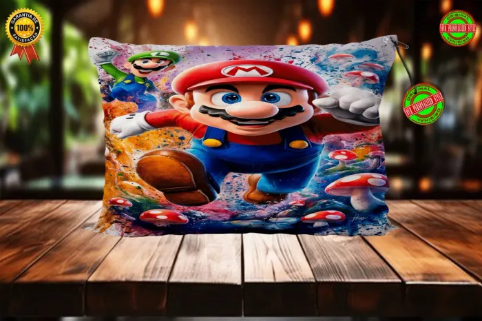 Travesseiro personalizado super Mario Bros tamanho 50 x 40 sem zíper.