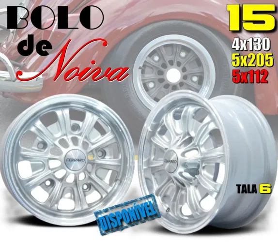Roda aro 15 Vw fusca 4x130 bolo de noiva prata com borda diamantada jogo novo