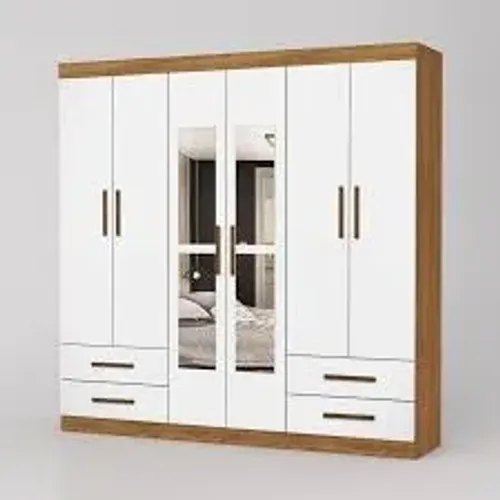Guarda Roupa Hercules 6Pts 4Gvs com Espelho Cinamomo.Branco Carioca - Entrega Rápida!