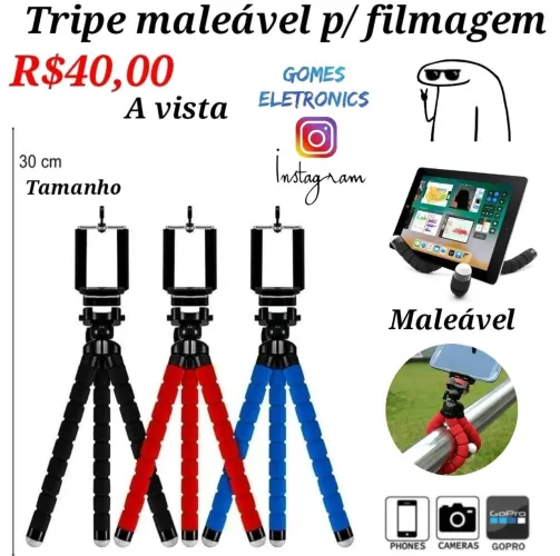 Tripé Maleável para Filmagem Câmera celular - R$40,00