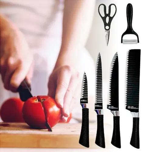 Jogo De Facas 6 Peças Aço Inoxidável Conjunto Com Tesoura Multifuncional Cozinha