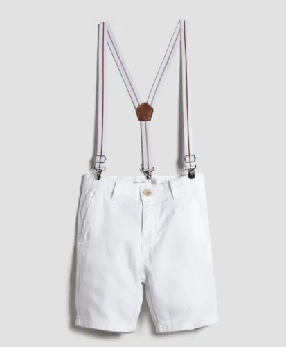 Bermuda jeans infantil  com suspensório Branca Formatura 